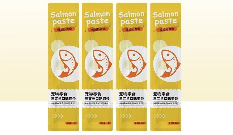 10-piece pack of cat strip snacks for kittens with four flavour options