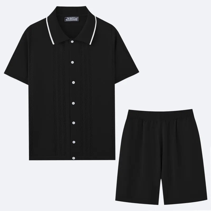 Business casual Tencel fabric two-piece set with short sleeve top and matching shorts in six colour options