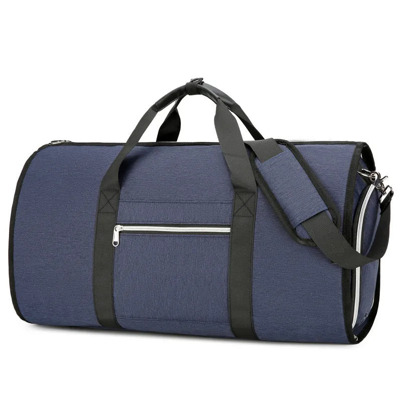 An Oxford cloth expandable sports storage bag in grey, showing compartments for dry wet separation.