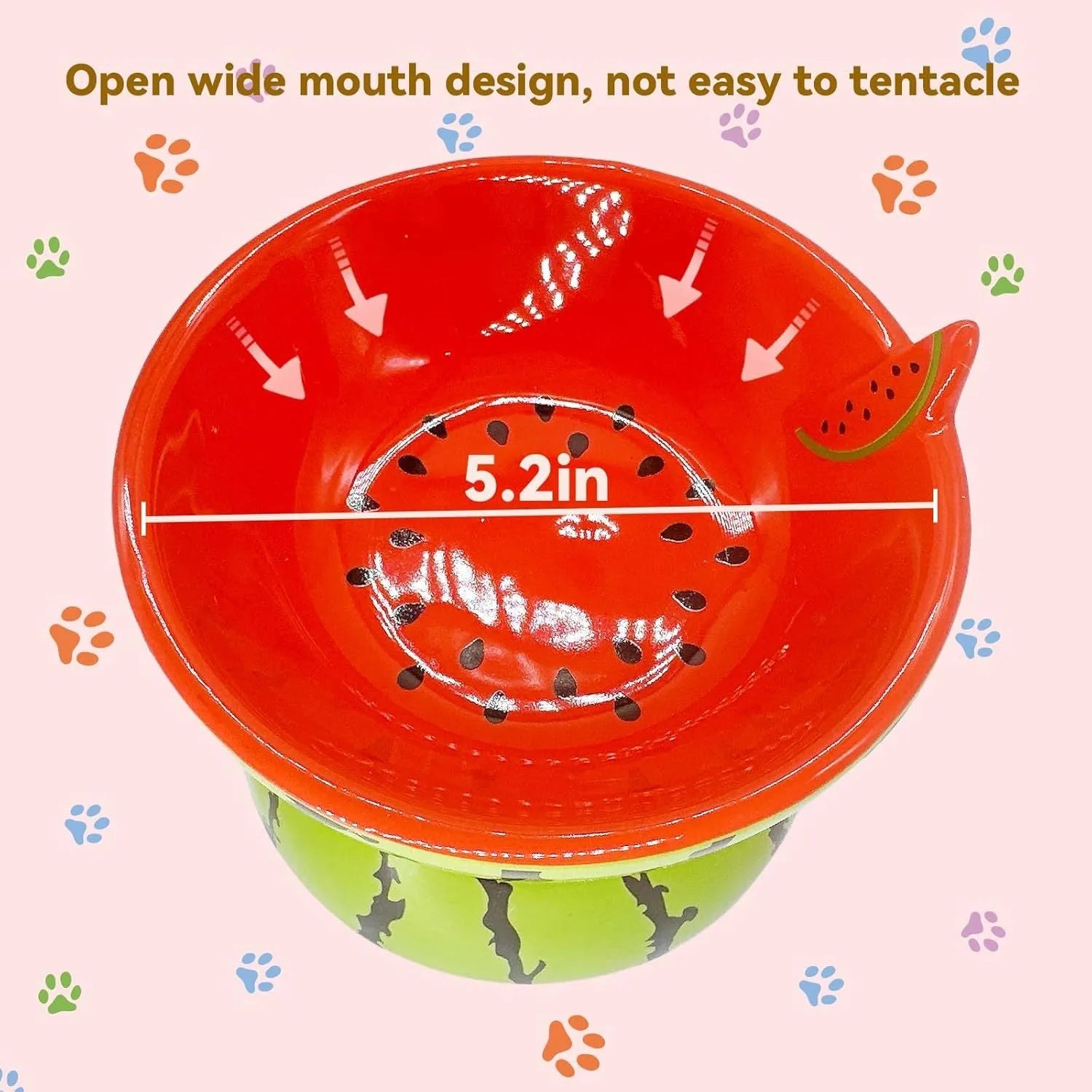 Ceramic raised cat bowl in orange pattern, showing tilted wide-rim design on elevated stand.