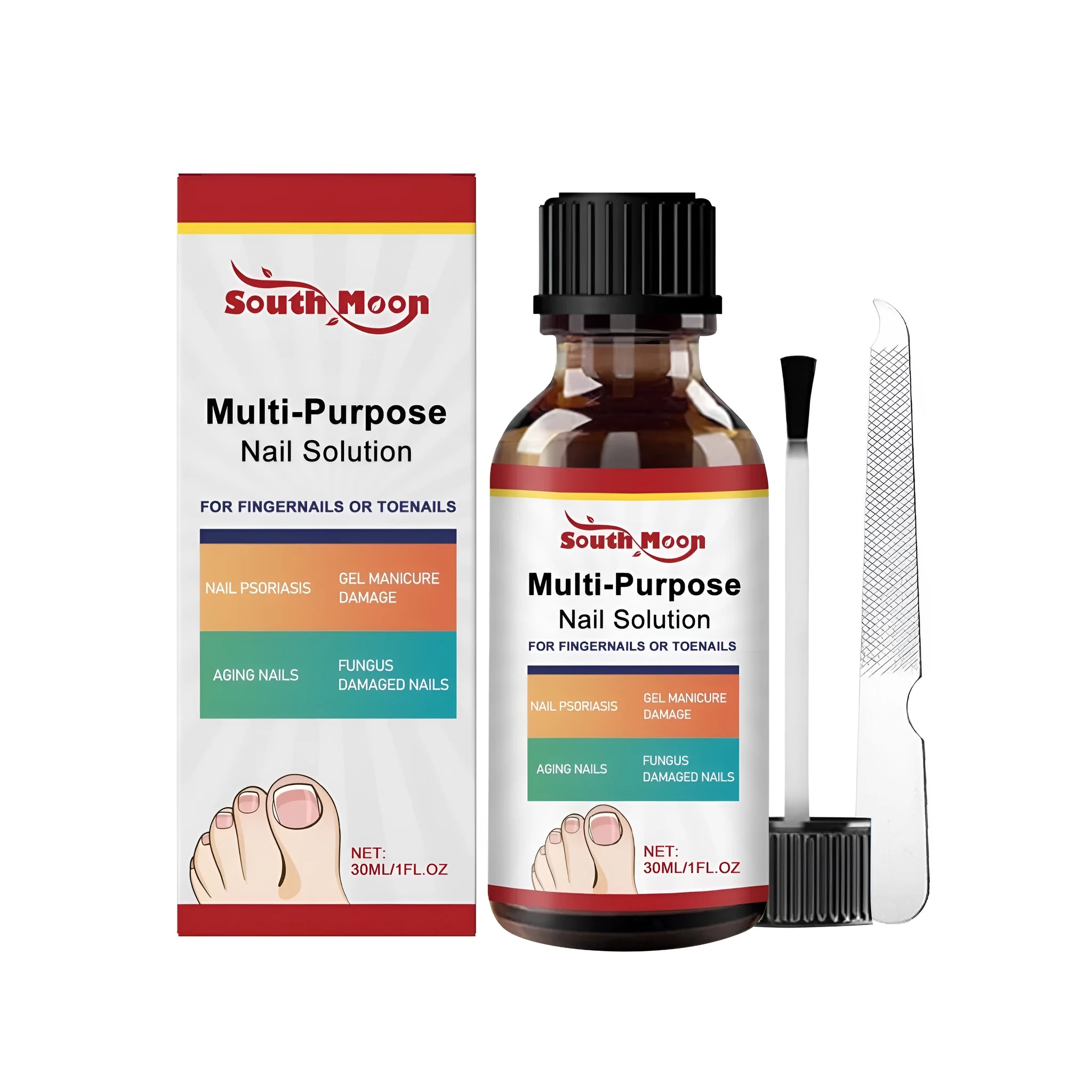 30ml nail care solution bottle with tea tree oil and white willow bark including nail file
