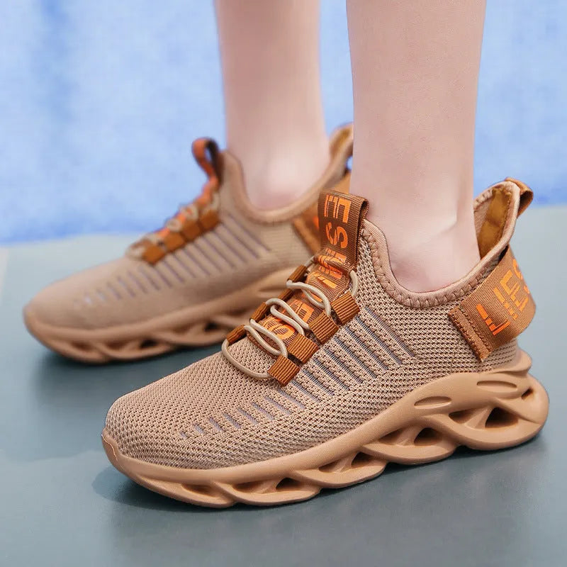 Children's Velcro sneakers in black, khaki, or white with fabric upper and EVA sole