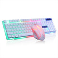 Limei GTX300 white and black gaming keyboard and mouse set with backlit keys on a desk