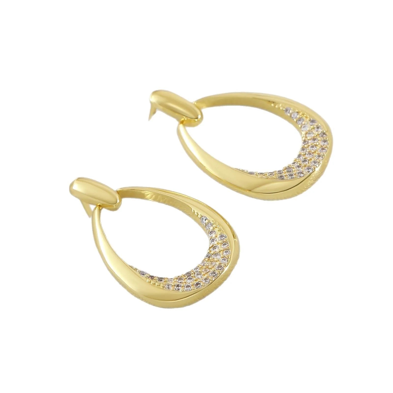Yellow gold geometric drop earrings with ring design measuring 2.6 by 1.7 centimetres