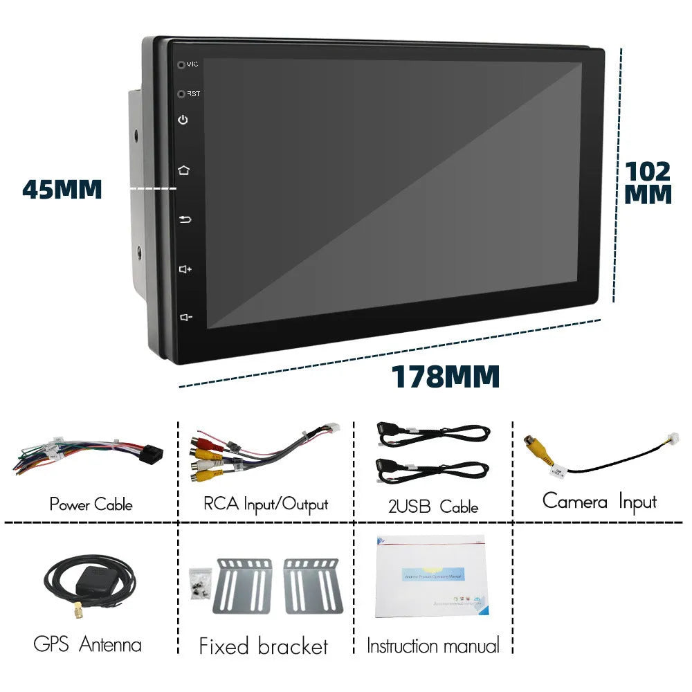 Black universal 7-inch car MP5 player with GPS navigation and integrated radio for manual transmission vehicles