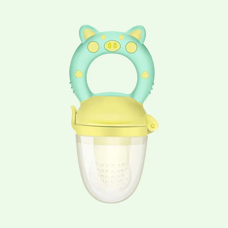 Blue, green, and pink silicone baby teethers showing both single and triple mouthpiece style options.