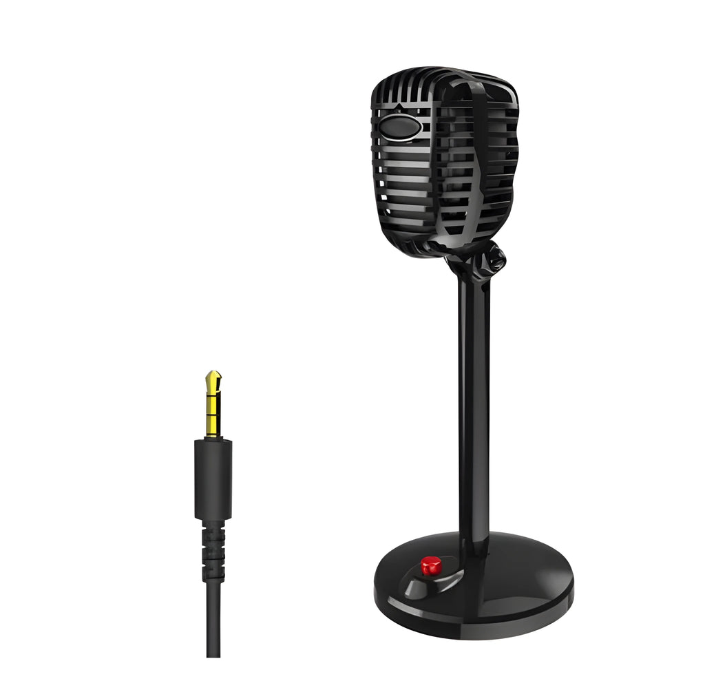 Black USB desktop microphone with an adjustable gooseneck stand on a weighted base.