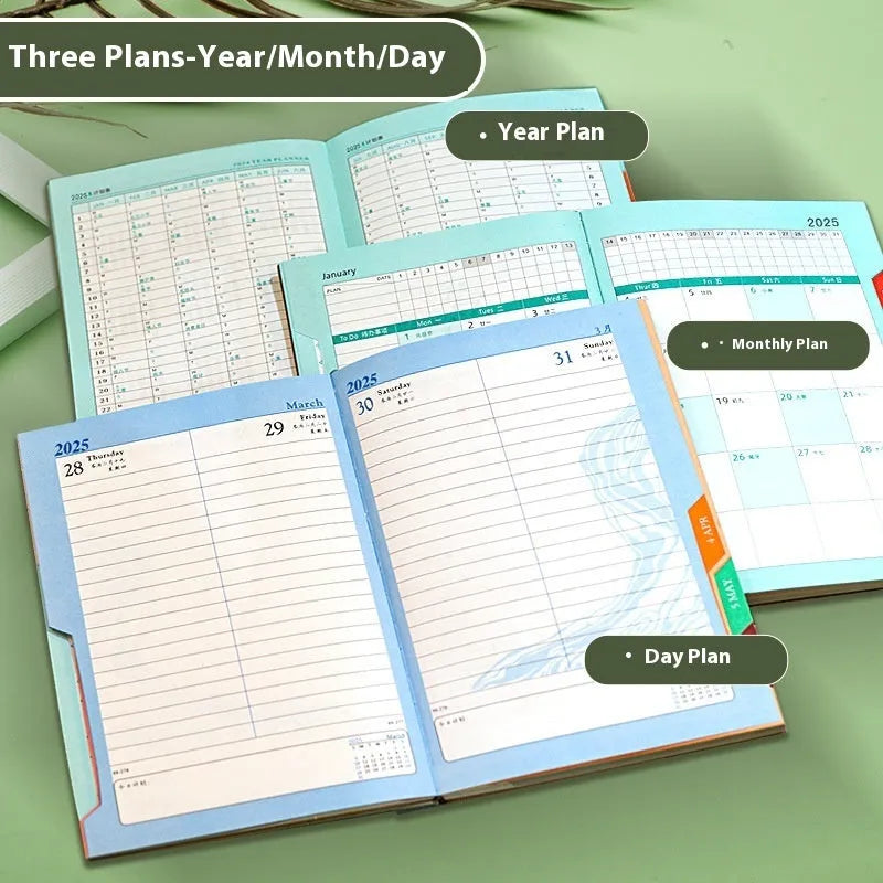A5 PU leather notepad with striped cover showing bean green colour option next to open pages