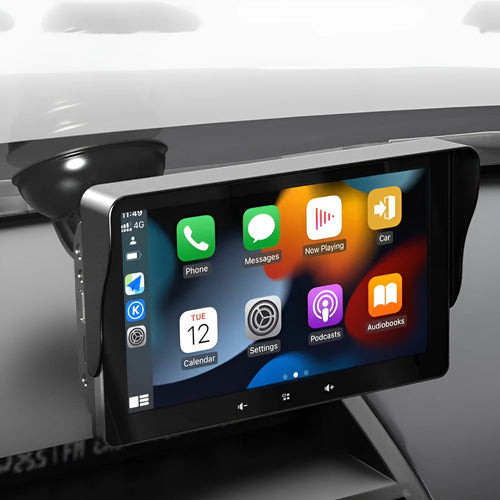 7 inch wireless CarPlay car display with cigarette lighter interface and suction cup mount
