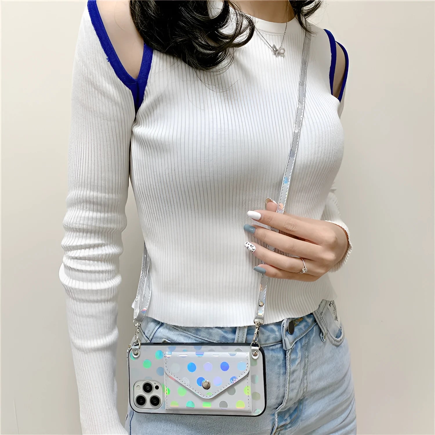 Diagonal card case silicone mobile phone back cover with wave point design for iPhone