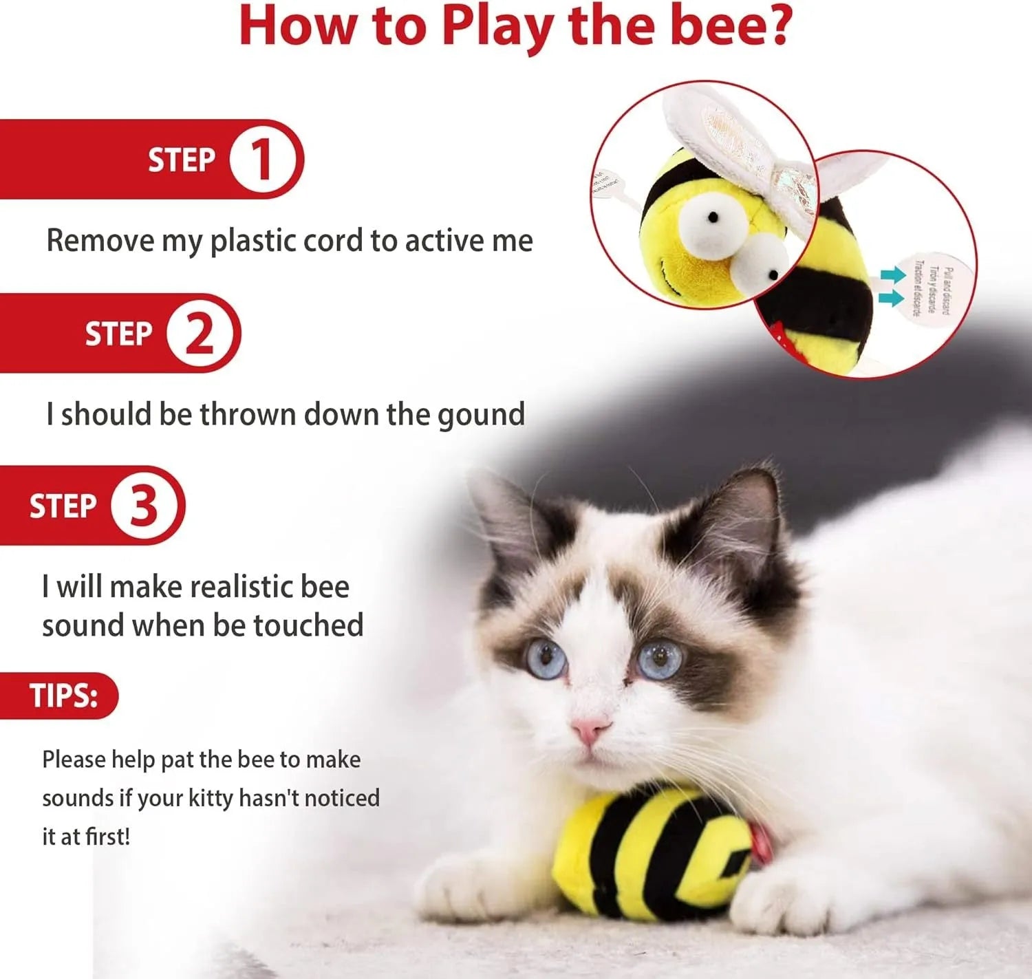 Yellow flannelette electronic bee-shaped cat toy with motion-activated squeaking functionality