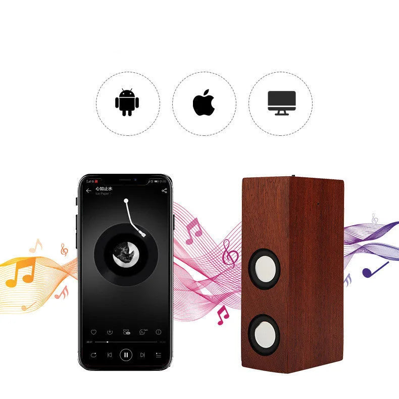 Wooden retro Bluetooth speaker in bamboo, black walnut or sapele finish with 7-hour battery