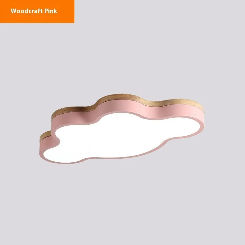 Cloud-shaped LED ceiling lamp in wooden colour with modern design