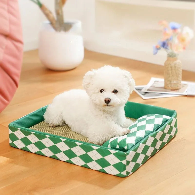Blue rattan cat litter mat and bed in size L 70cm by 50cm