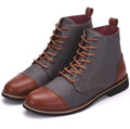 Men's leather motorcycle boots with buckle detailing in black, blue, grey, khaki colours