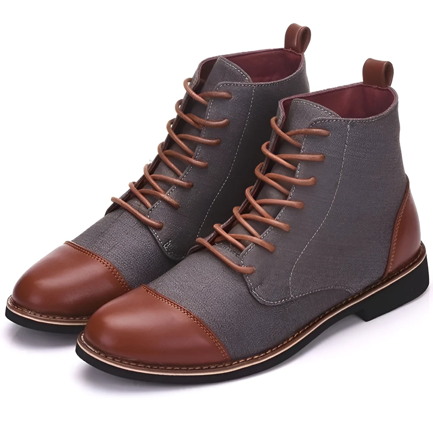 Men's leather motorcycle boots with buckle detailing in black, blue, grey, khaki colours