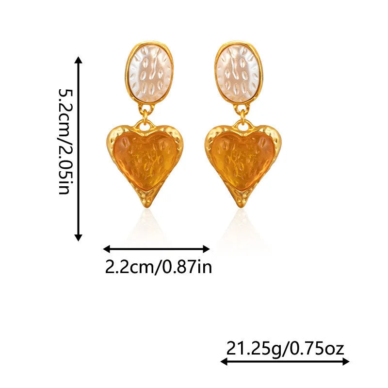 Silver needle pleated oval love heart stud earrings in alloy with purple, red, green, and yellow white colour options