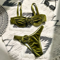 Women's A371 green briefs swimsuit with 3D floral pattern and polyester lining.