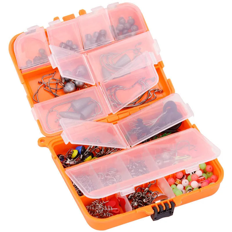 Weihe 257-piece fishing lure accessories kit in orange or black box for Texas sea fishing