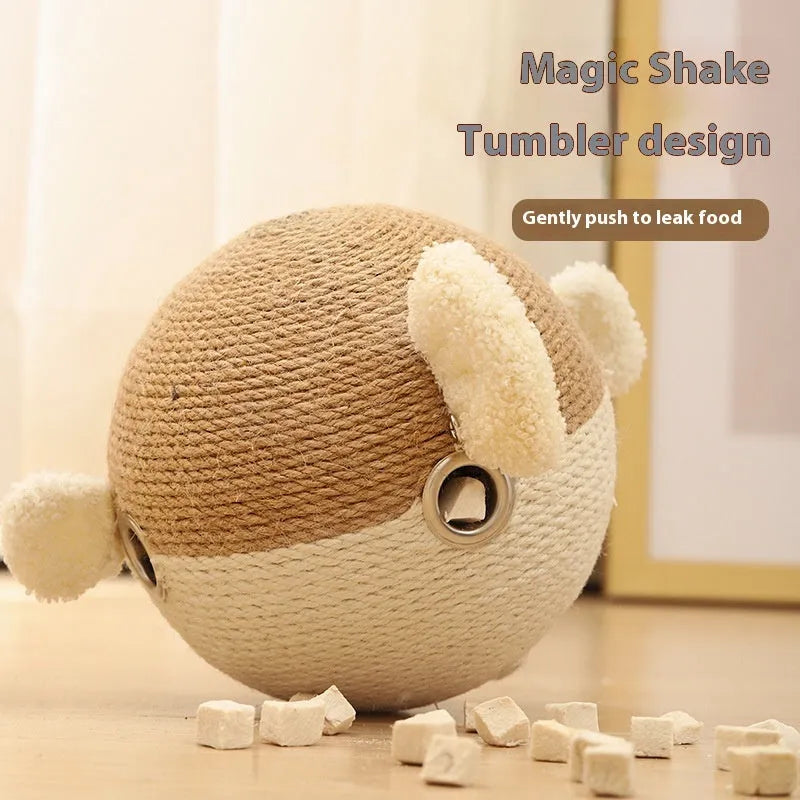 15cm cube pet puzzle feeder toy with sisal hemp strip construction for dogs and cats