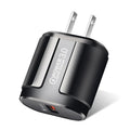 Compact international smart charger for mobile phones with EU UK US plug options in black or white