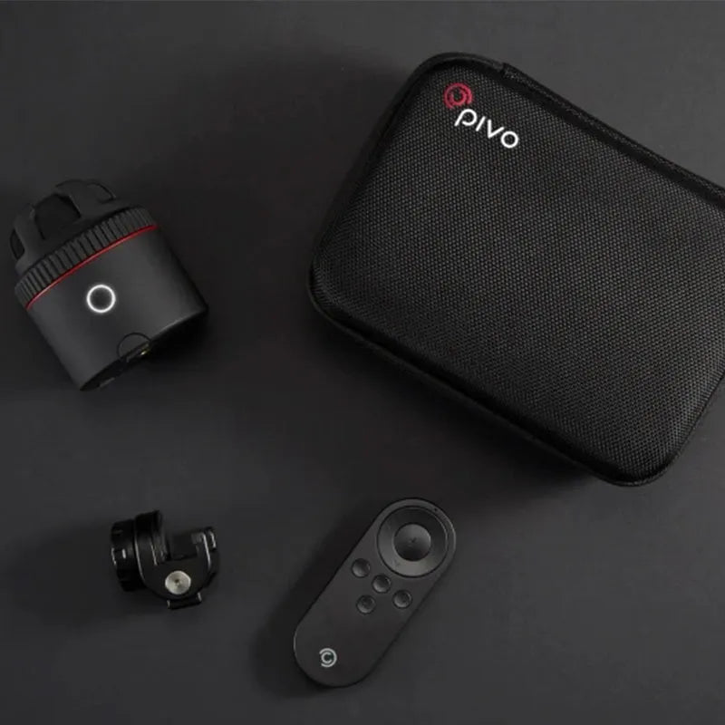 PIVO black matte facial tracking camera for smartphones on a rotating base.