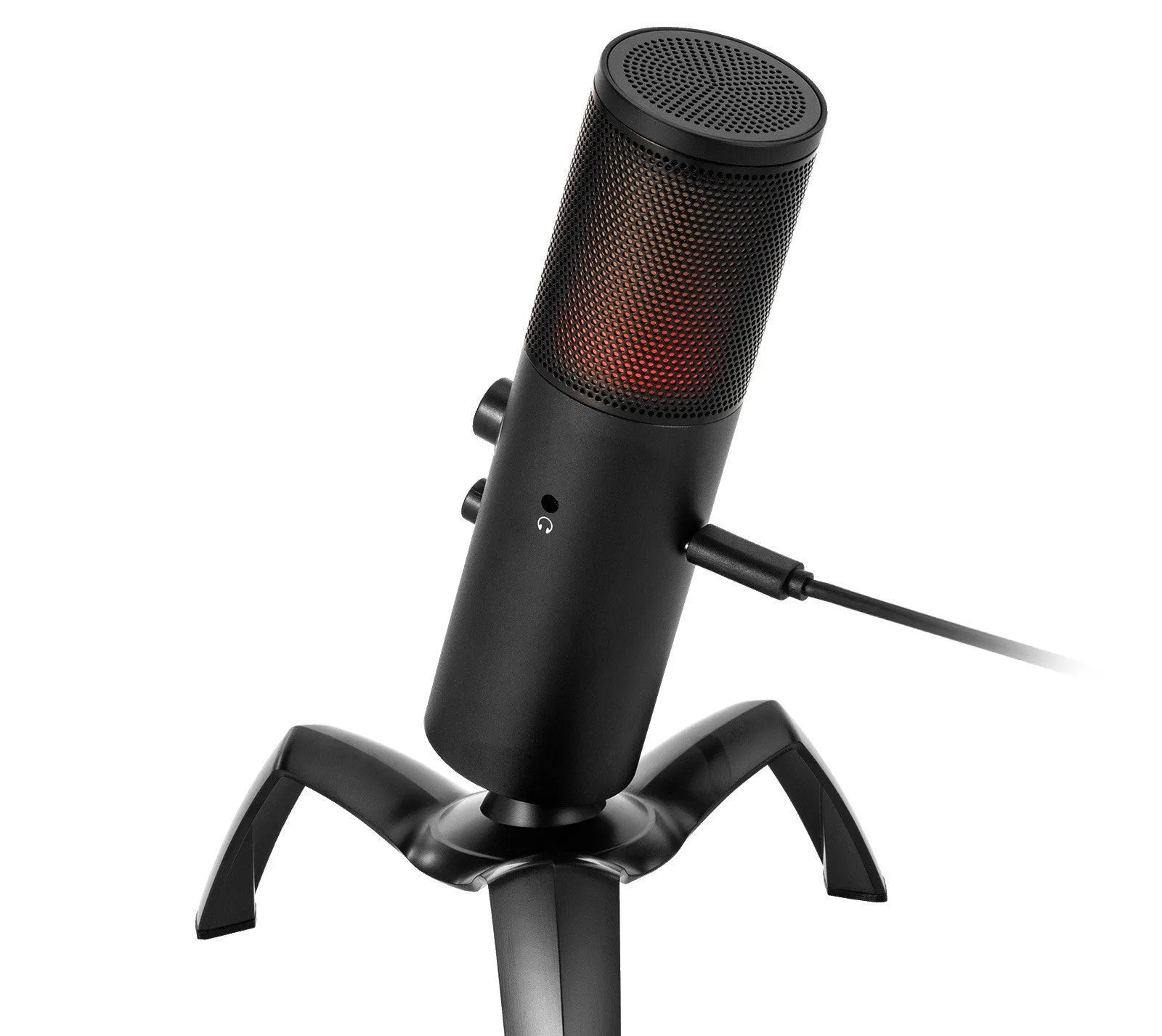 Black Q18 bidirectional USB condenser microphone with RGB lighting on adjustable tripod