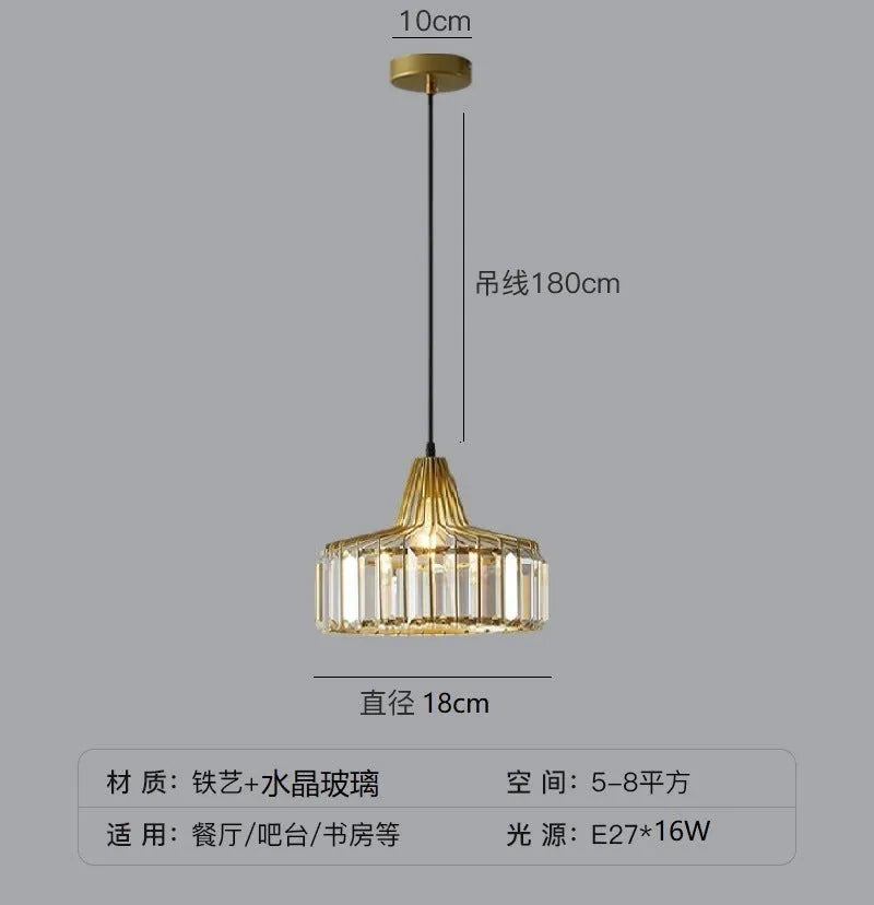 Modern light luxury style crystal chandelier ceiling lamp with LED light in black or gold finish.