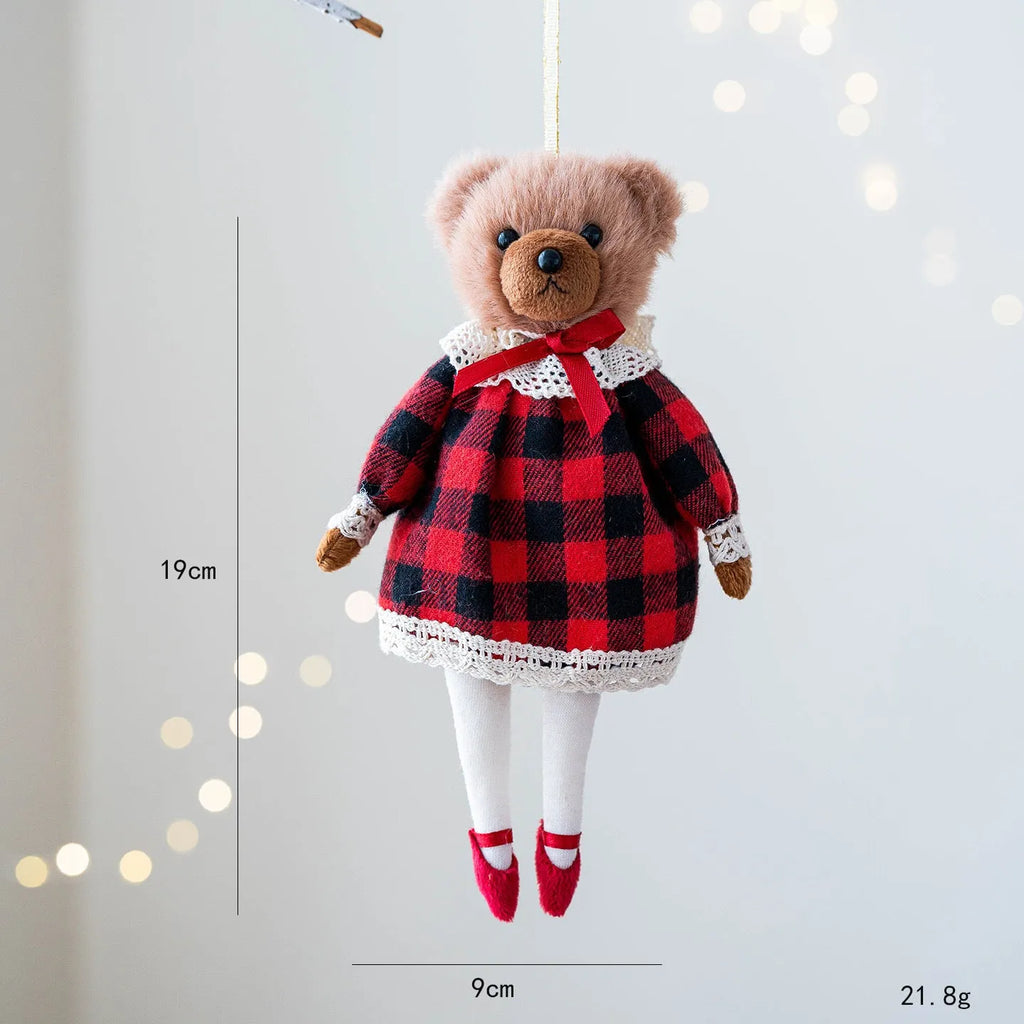 Cartoon style couple plush bear doll wearing cotton plaid suit