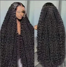 Women's fashion lace wig with small roll wound tube afro style and long curly hair in black