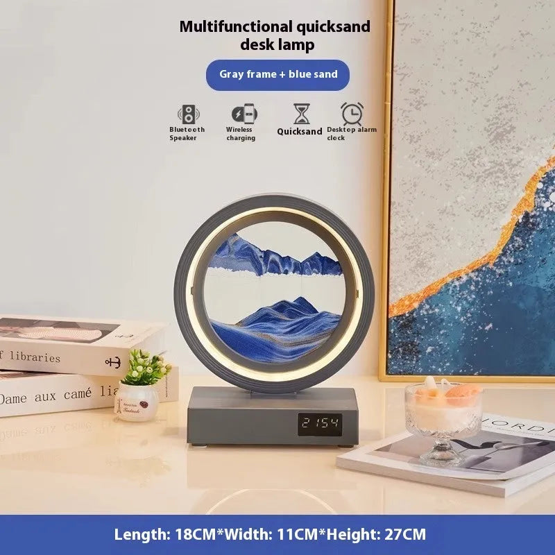 Creative quicksand painting clock night lamp with wireless charger and speaker, multiple colour options, white frame
