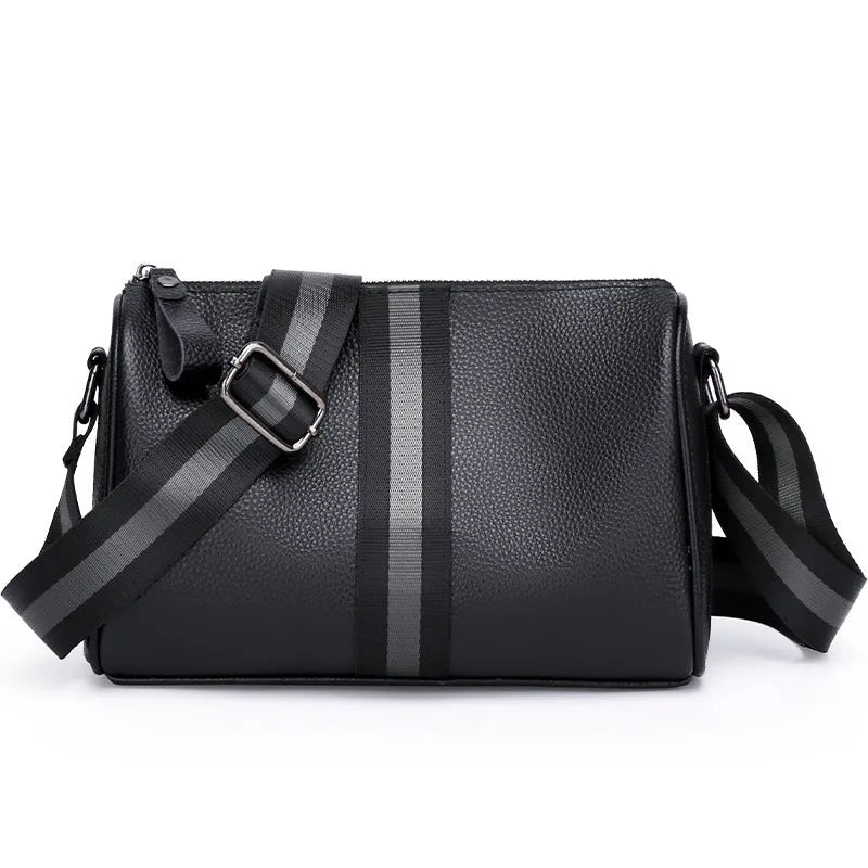 Black genuine leather crossbody bag with polyester lining measuring 24x16x13cm