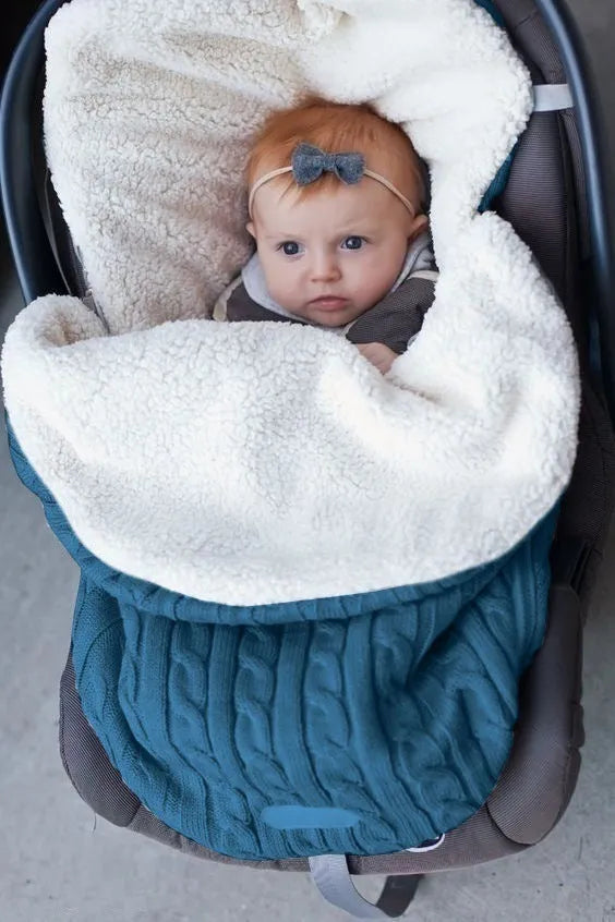 Envelope-style baby stroller sleeping bag in beige with lamb cashmere lining and cotton wool filling