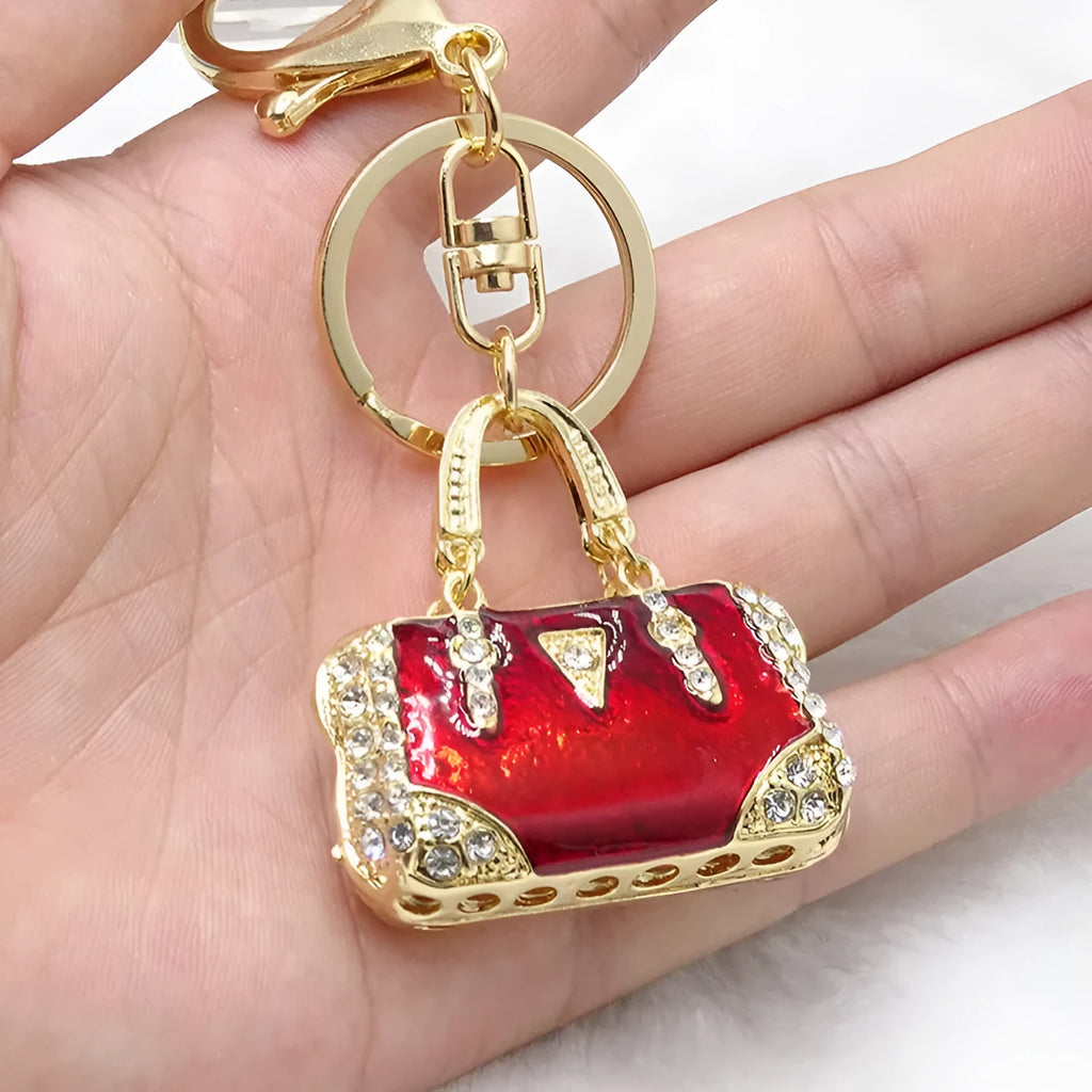 Alloy pendant keychain with enamel diamond cloud pattern in gold colour on keyring