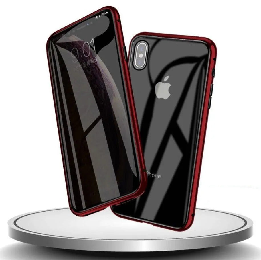 Tempered glass clamshell anti-spy phone case in multiple colours for iPhone models