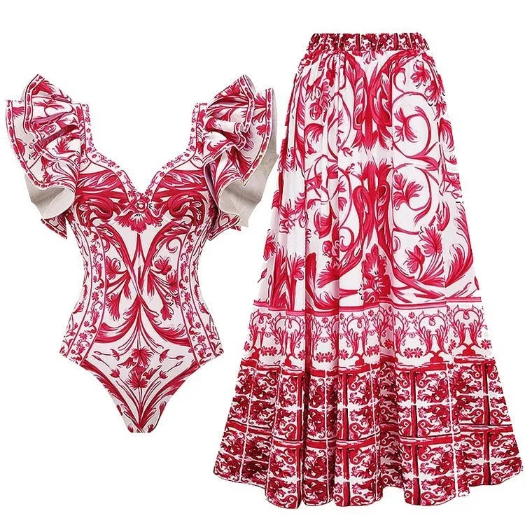Women's printed one-piece polyester swimsuit available in multiple colour options