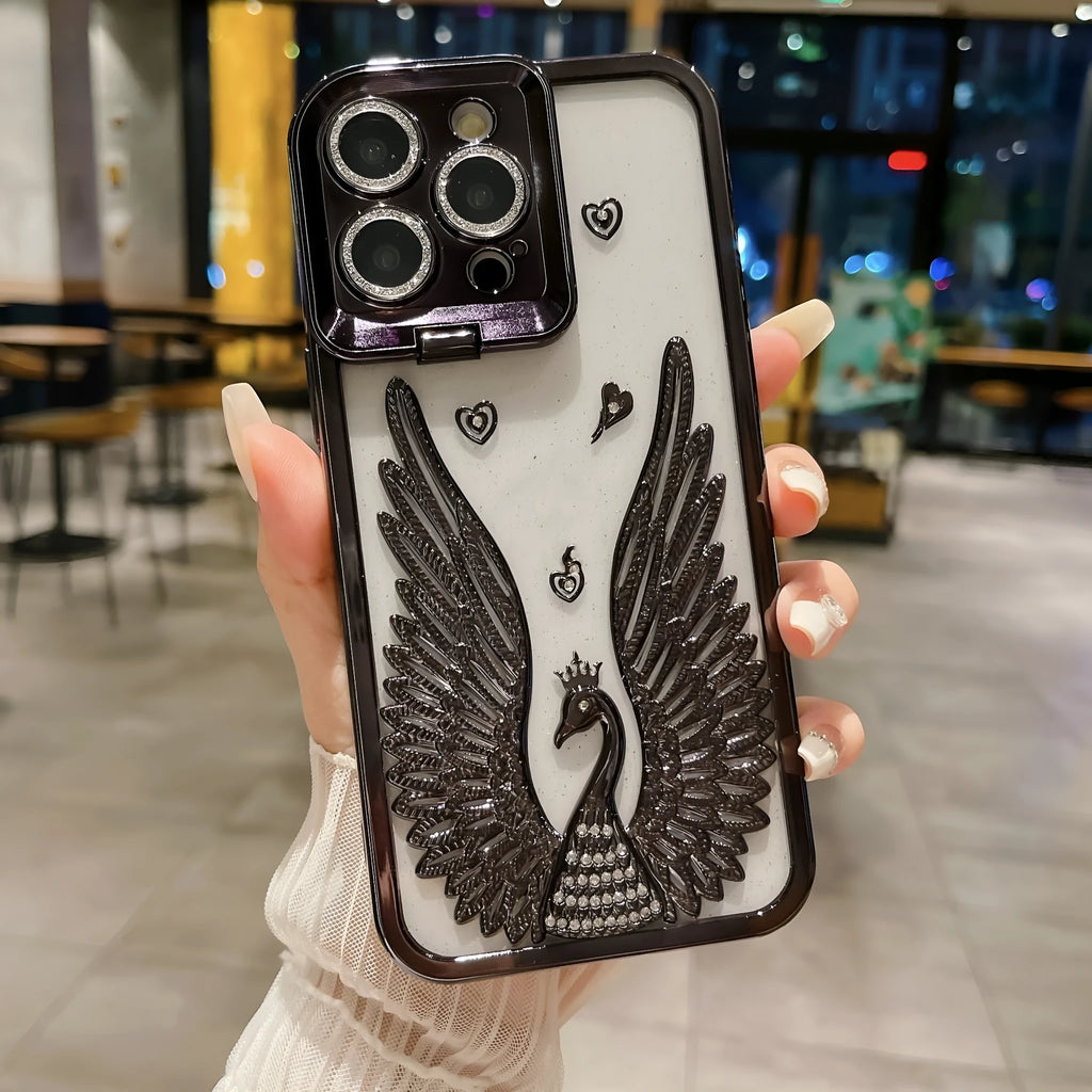 Angel wing frame bracket electroplated three-dimensional TPU phone case for iPhone in black colour