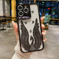 Angel wing frame bracket electroplated three-dimensional TPU phone case for iPhone in black colour