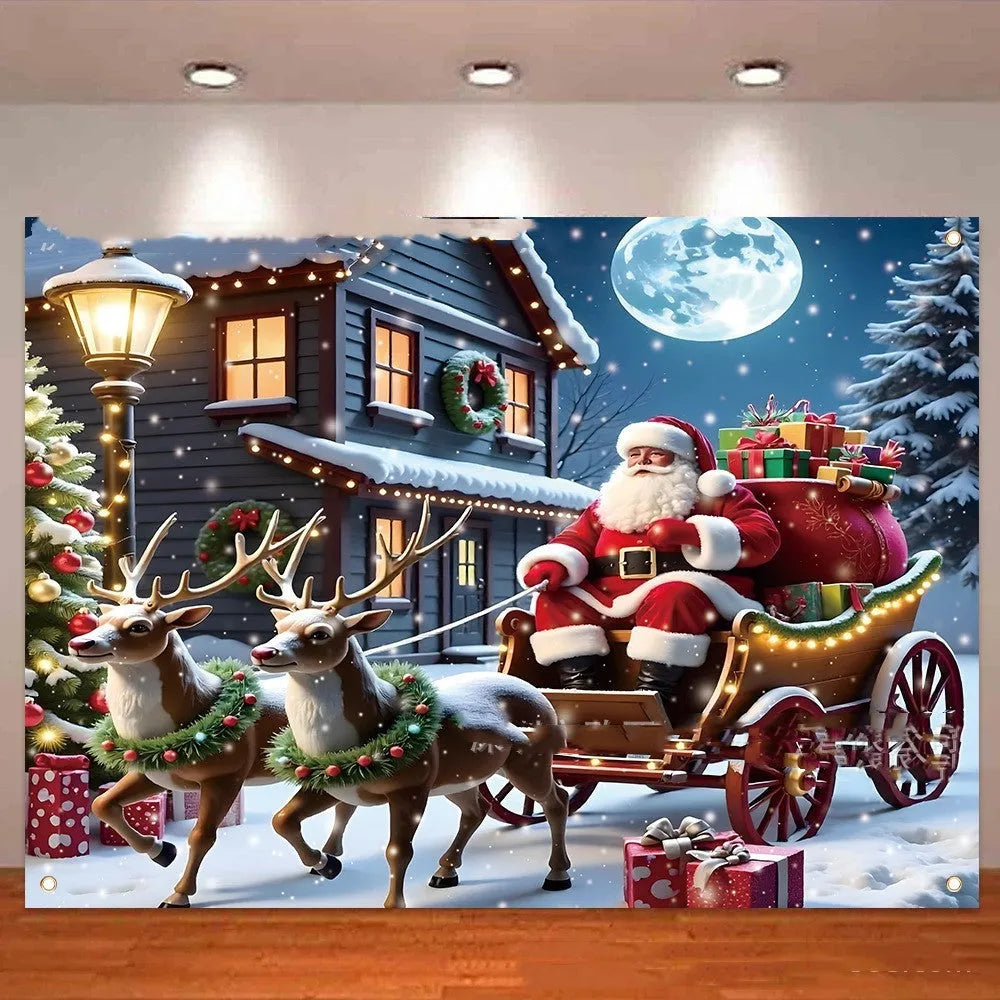 Christmas banner with Santa Claus design measuring 210x150 cm for holiday decoration