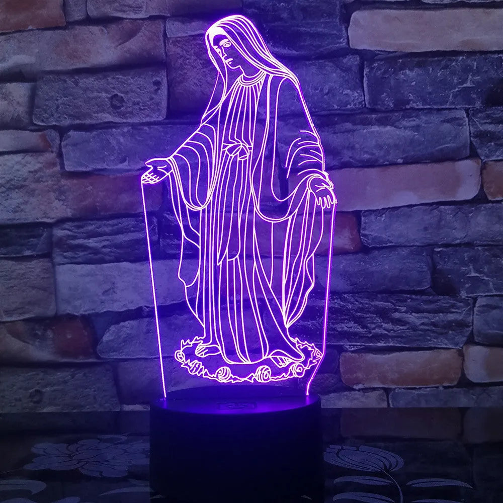 3D LED night light for kids showing laser-etched dual ring pattern with multi-colour glow on acrylic plate.