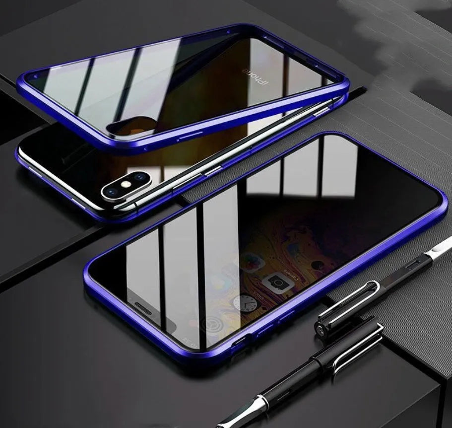 Tempered glass clamshell anti-spy phone case in multiple colours for iPhone models
