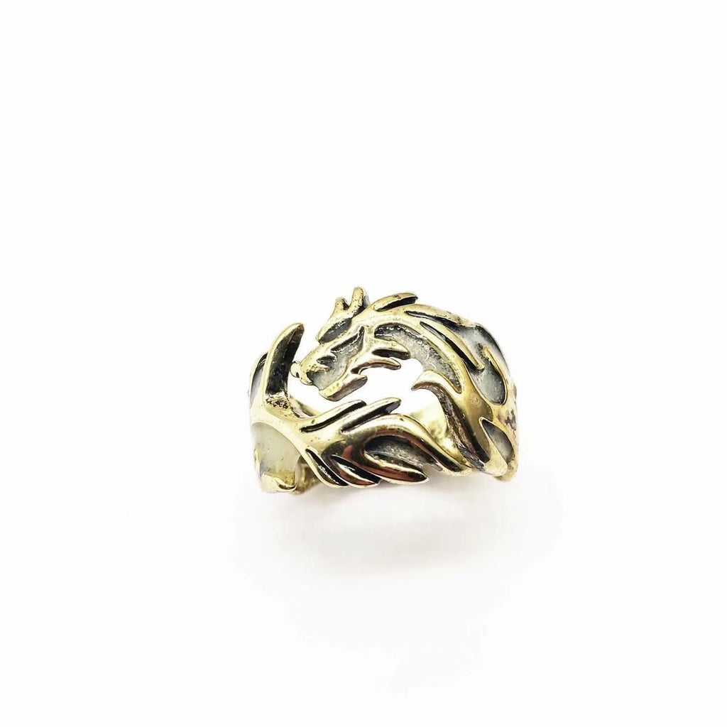 Chinese dragon pattern adjustable ring with archaism silver blue green electroplated metal