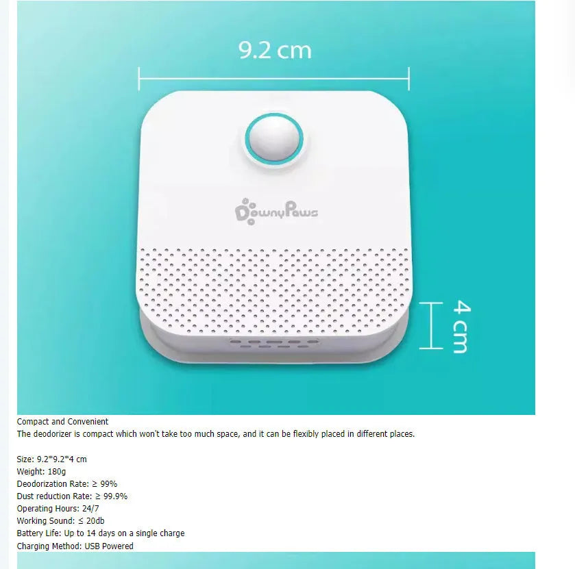 White DownyPaws 4000mAh smart cat litter odour purifier with compact cubic design.