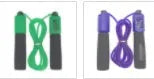Adjustable skipping rope with blue foam handles and heavy-duty PVC cable on a grey background