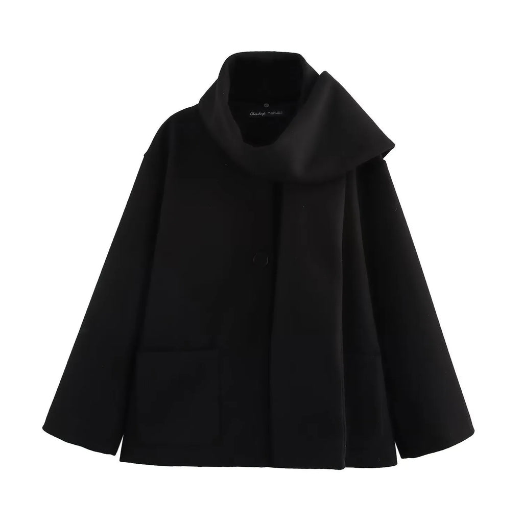 Women's lengthened polyester coat with artificial fur collar in street fashion style