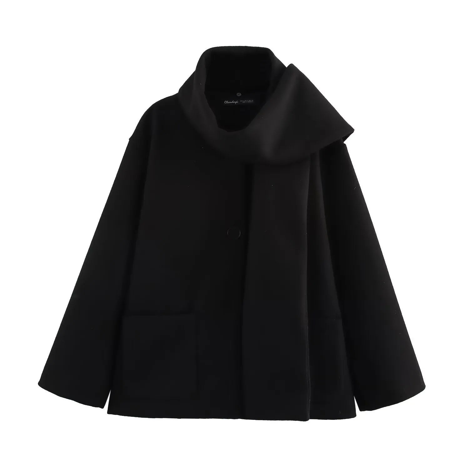 Women's lengthened polyester coat with artificial fur collar in street fashion style