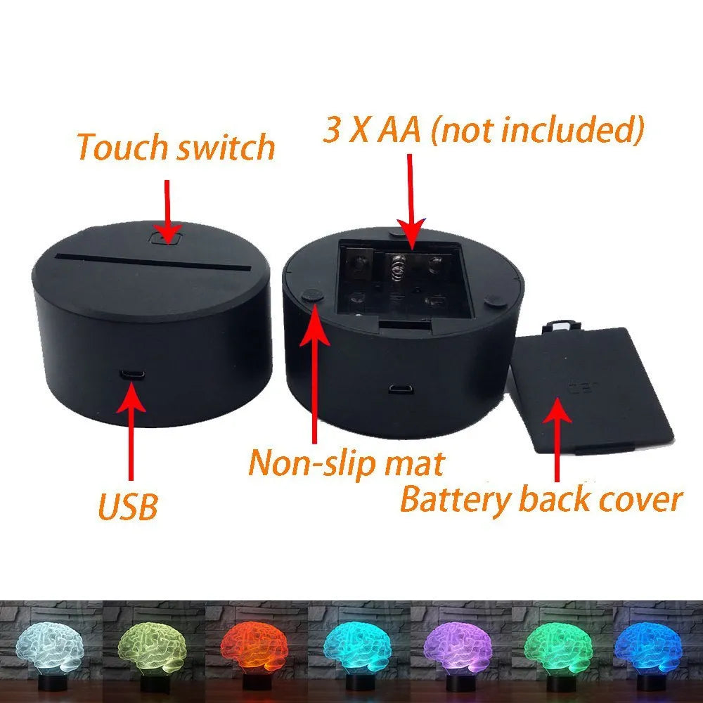3D acrylic desk lamp with LED colour change lighting and remote control on 8cm ABS base