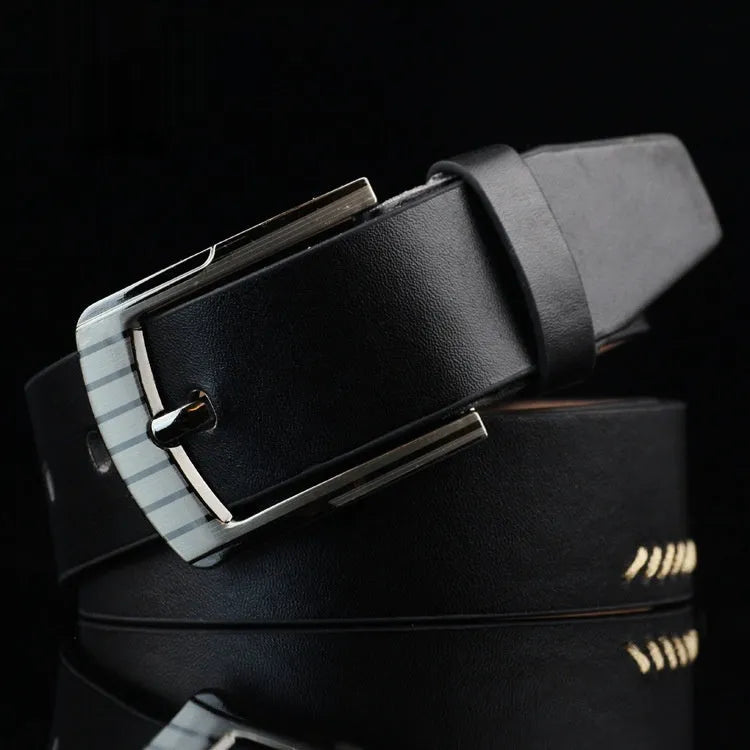 Men's threading casual belt with pin buckle in black, brown or white colours, 110cm length