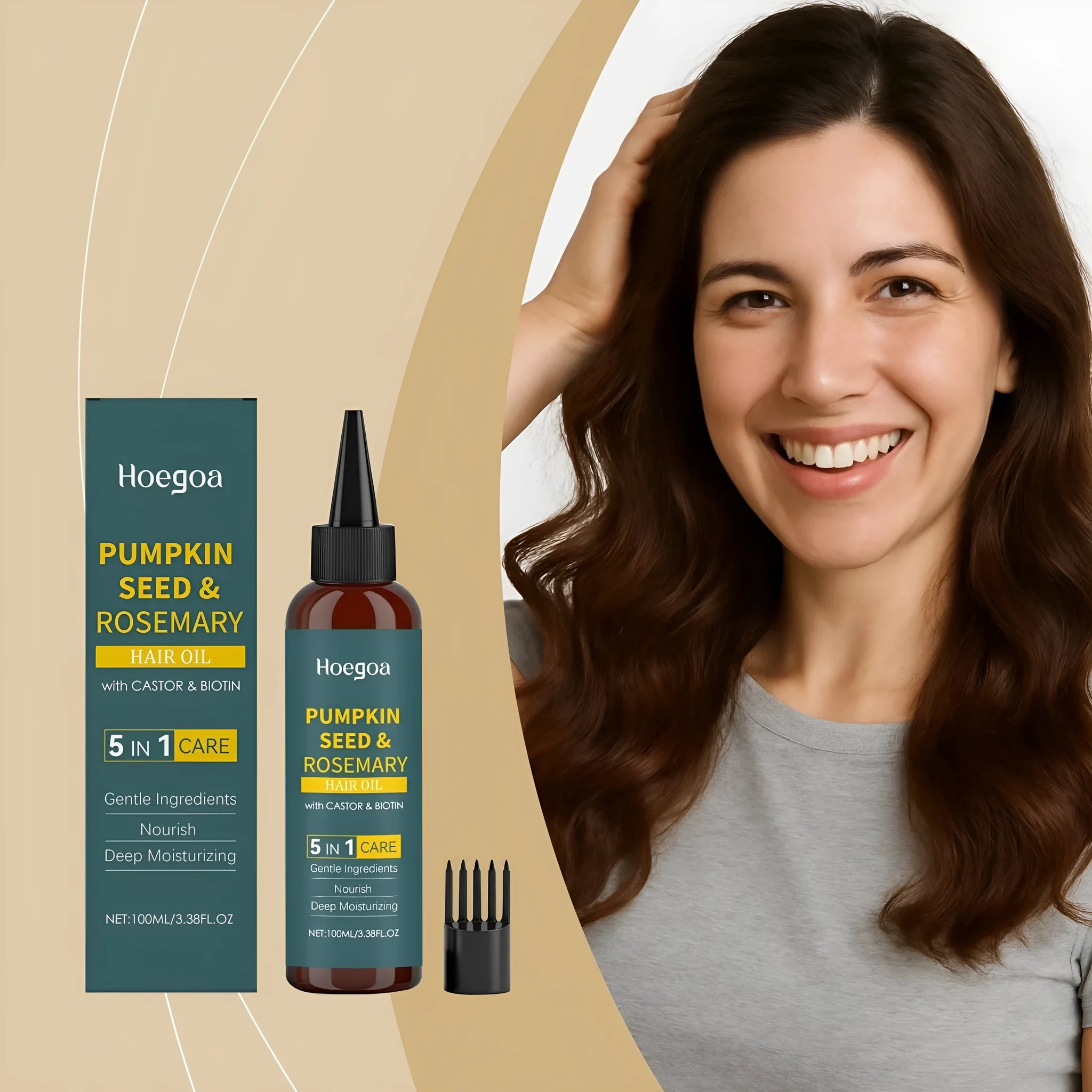 Rosemary essential oil hair care kit with 100ml bottle, pointed applicator, and hair comb