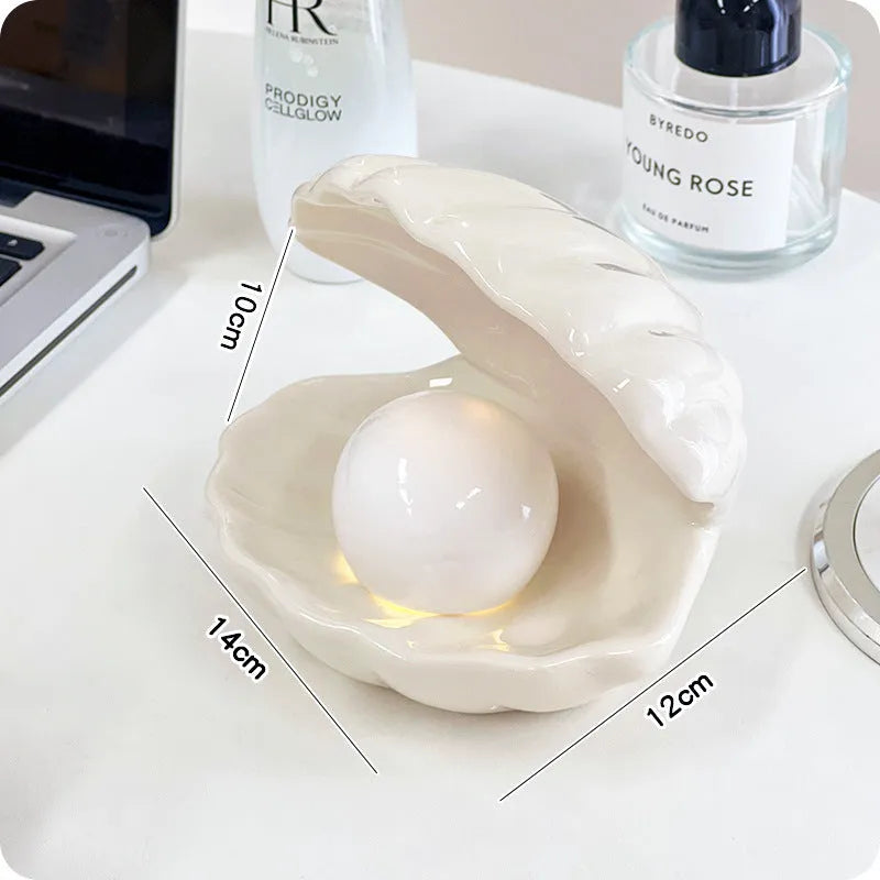 Yellow porcelain storage tray with white decorative shell and optional LED night light